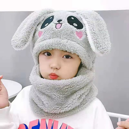 Winter Children Hat plus Fleece Kids Caps Cartoon Hat for Girls Boys Scarf Thicken Cap Newborn Photography Baby Stuff